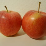 Zwei rote Äpfel der Sorte Gala