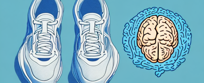 A pair of running shoes next to a brain