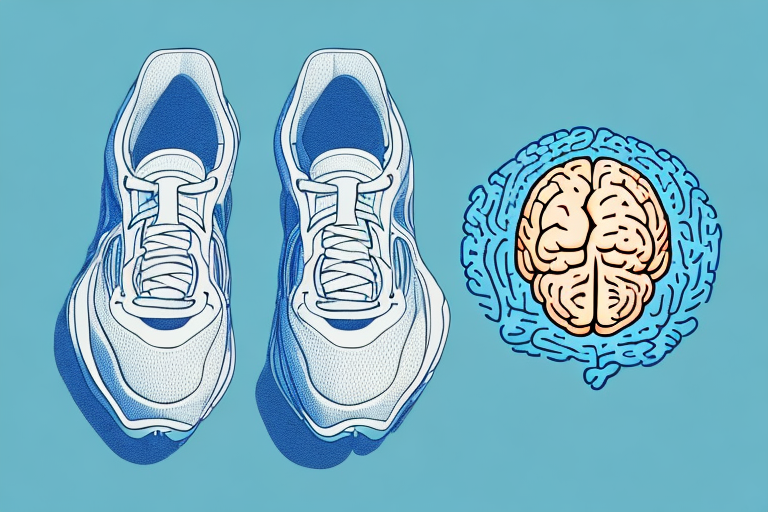 A pair of running shoes next to a brain